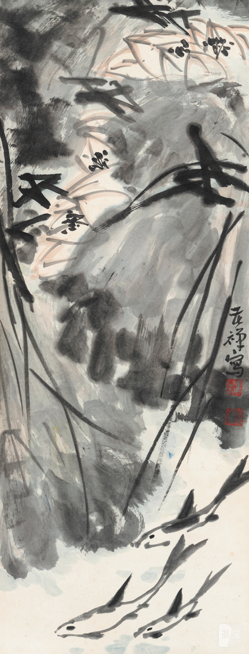 李苦禅 1899-1983 荷花游鱼 - 图2